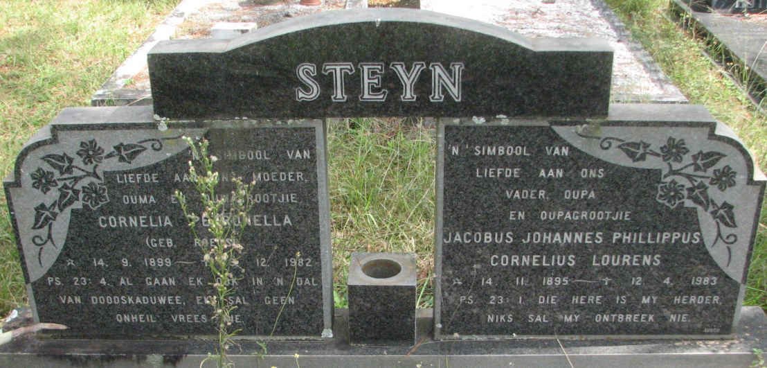 STEYN Jacobus Johannes Phillippus Cornelius Lourens 1895-1983 &amp; Cornelia Petronella ROETS 1899-1982