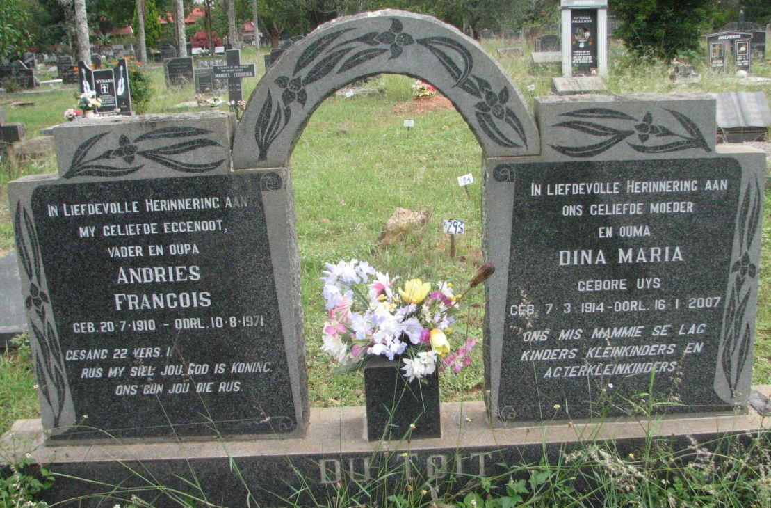 TOIT Andries Francois, du 1910-1971 &amp; Dina Maria UYS 1914-2007