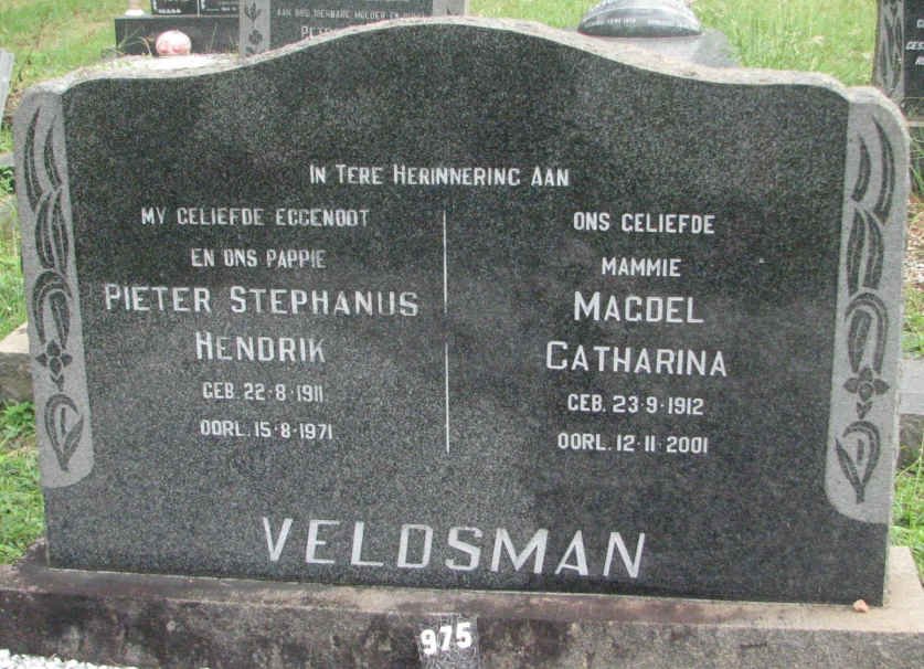 VELDSMAN Pieter Stephanus Hendrik 1911-1971 &amp; Magdel Catharina 1912-2001