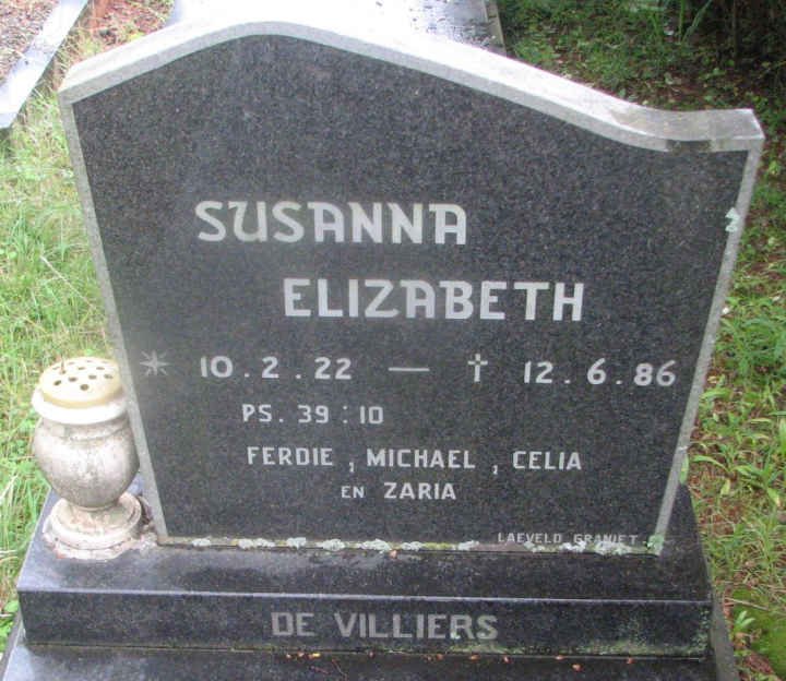 VILLIERS Susanna Elizabeth, de 1922-1986