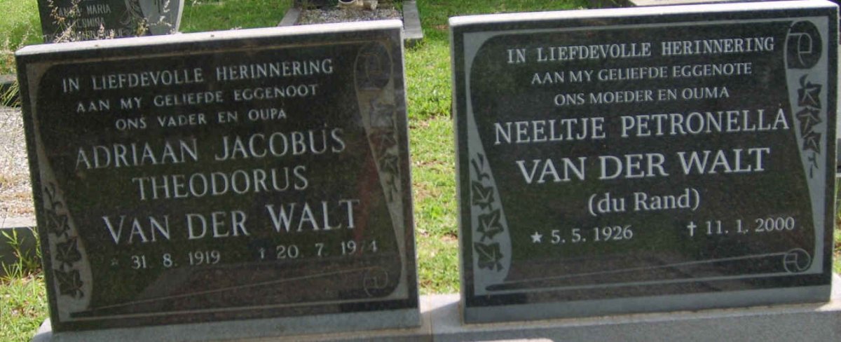 WALT Adriaan Jacobus Theodorus, van der 1919-1974 &amp; Neeltje Petronella DU RAND 1926-2000