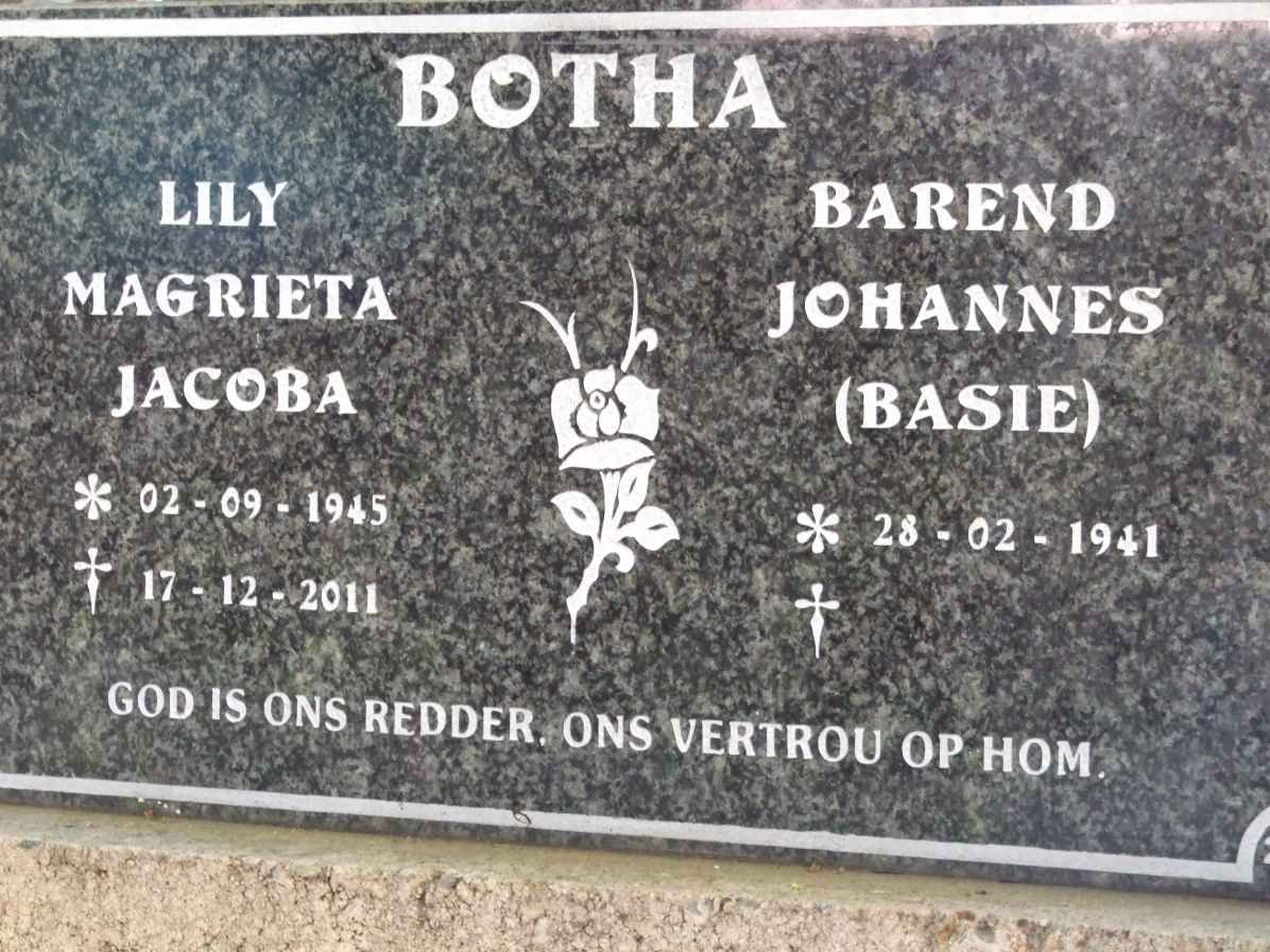 BOTHA Barend Johannes 1941- &amp; Lily Magrieta Jacoba 1945-2011