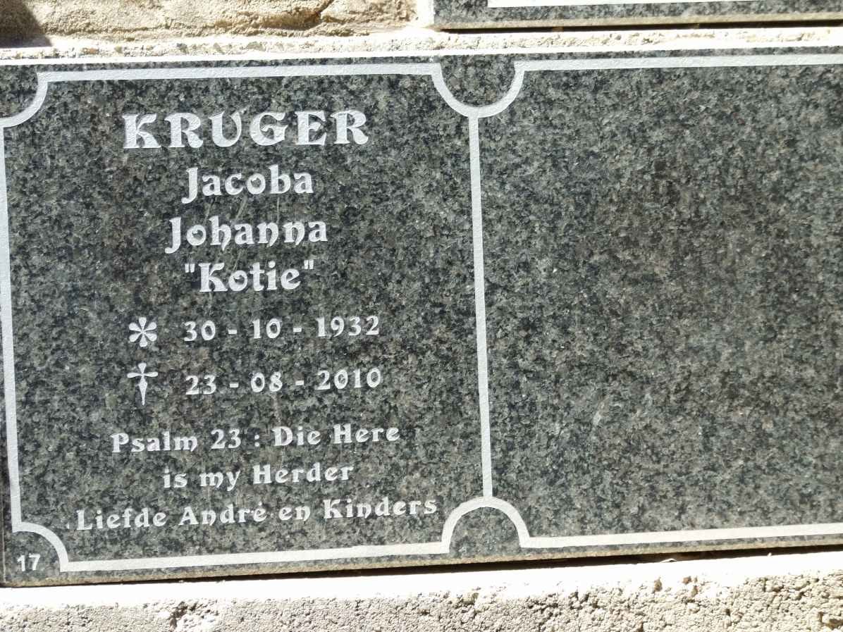 KRUGER Jacoba Johanna 1932-2010
