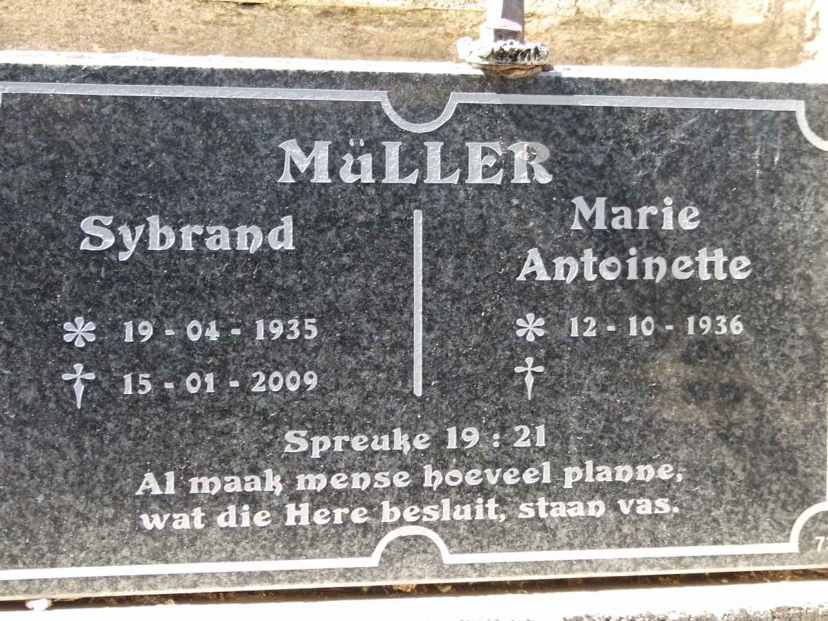 MULLER Sybrand 1935-2009 &amp; Marie Antoinette 1936-