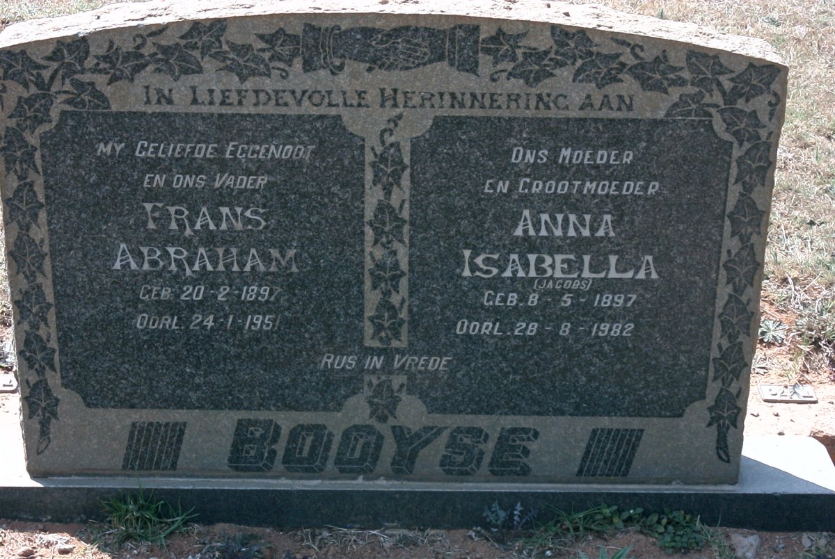 BOOYSE Frans Abraham 1897-1951 &amp; Anna Isabella JACOBS 1897-1982