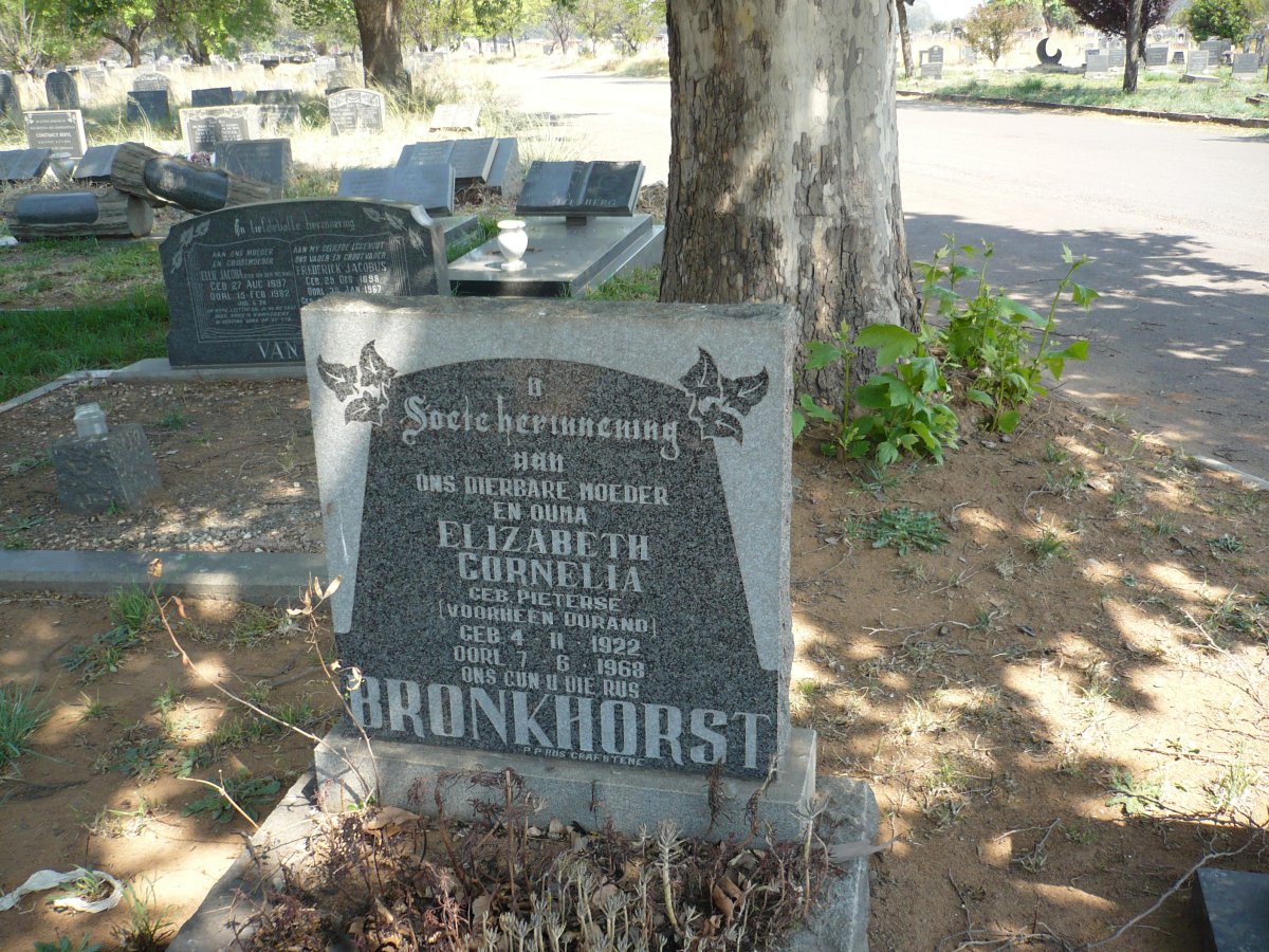 BRONKHORST Elizabeth Cornelia previously DU RAND nee PRETORIUS 1922-1968