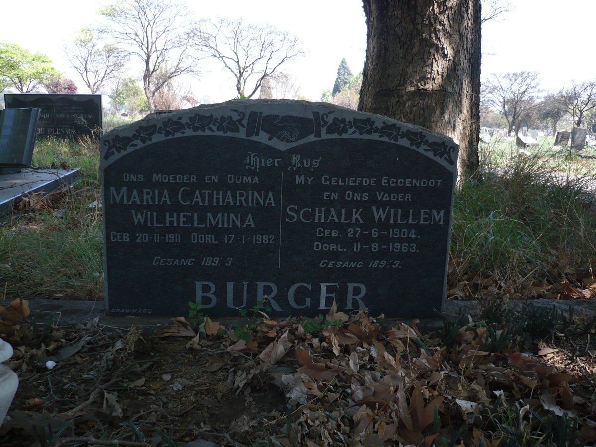 BURGER Schalk Willem 1904-1963 &amp; Maria Catharina Wilhelmina 1911-1982