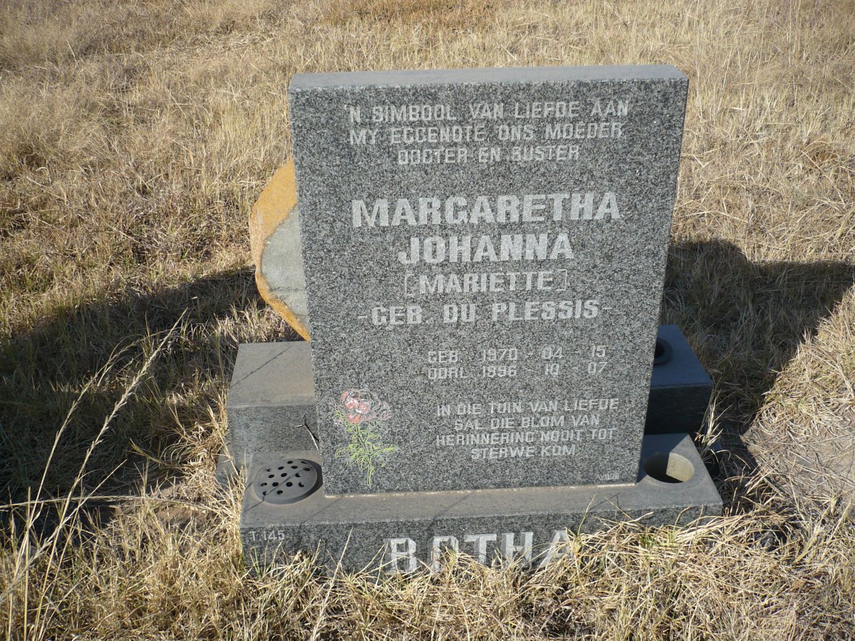 BOTHA Margaretha Johanna nee DU PLESSIS 1970-1996