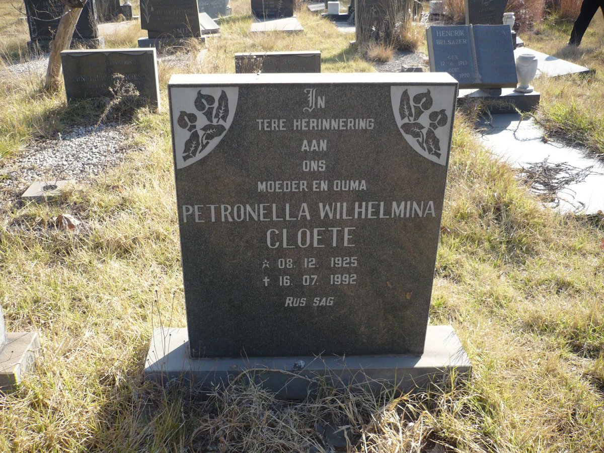 CLOETE Petronella Wilhelmina 1925-1992