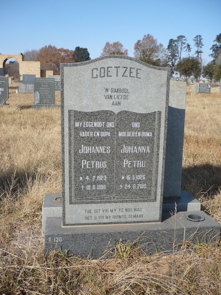 COETZEE Johannes Petrus 1923-1996 &amp; Johanna Petru 1926-2010