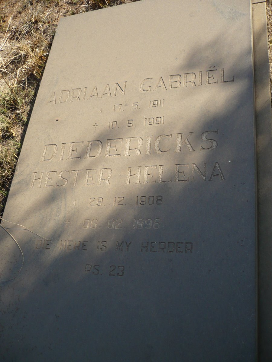 DIEDERICKS Adriaan Gabriël 1911-1991 &amp; Hester Helena 1908-1996