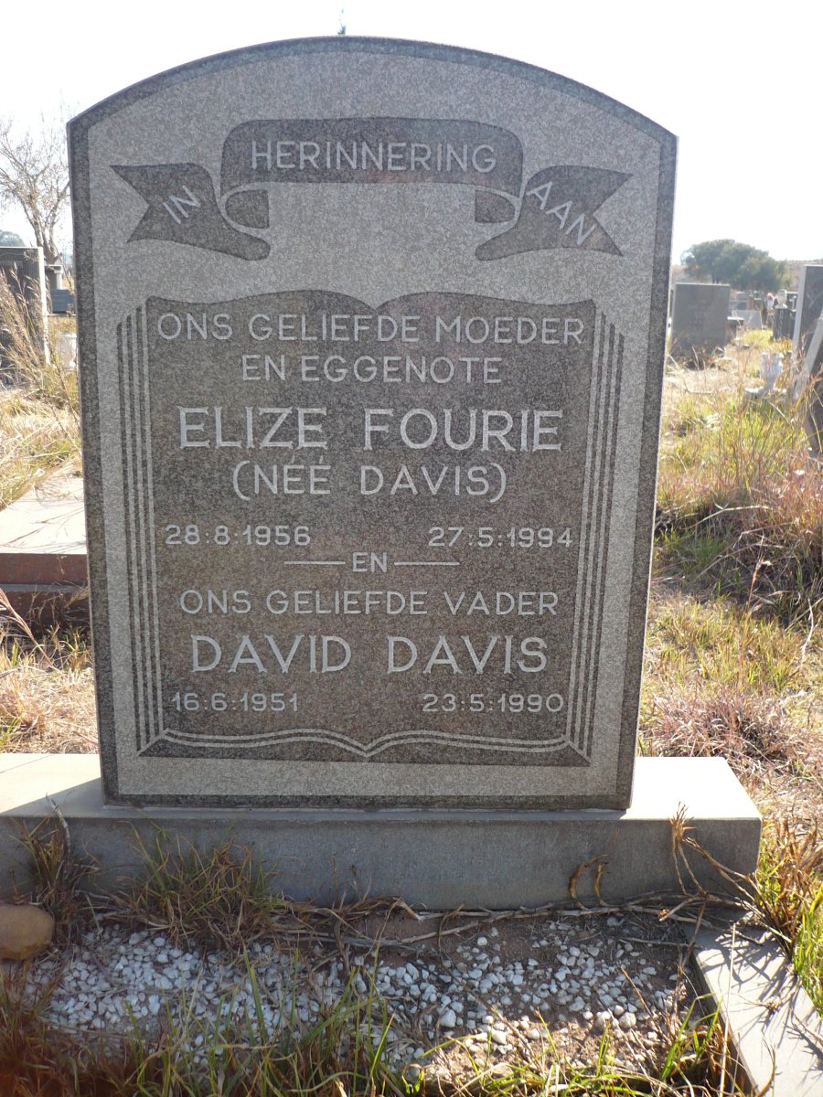 DAVIS David 1951-1990 :: FOURIE Elize nee DAVIS 1956-1994
