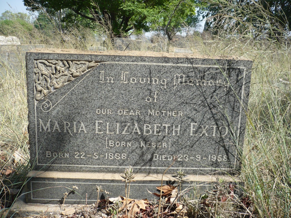 EXTON Maria Elizabeth nee NESER 1888-1958