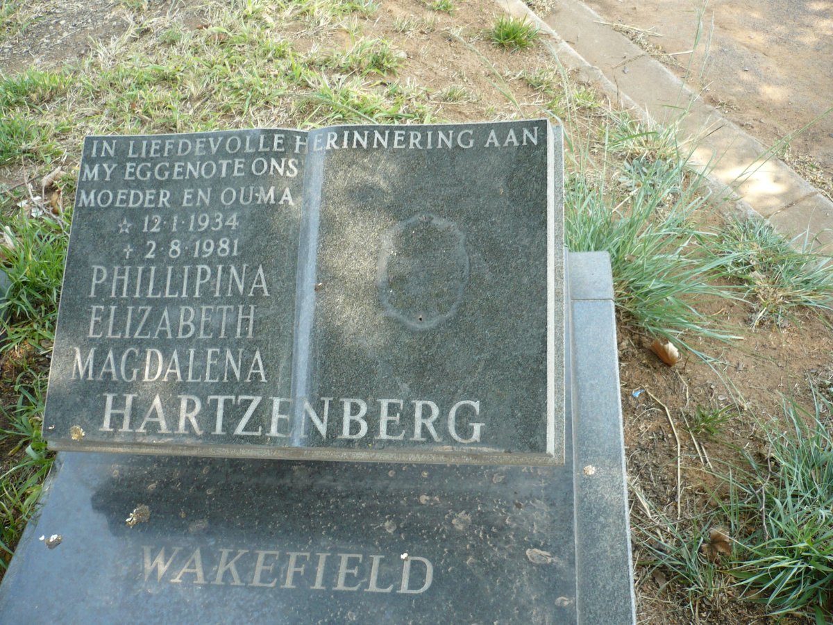 HARTZENBERG Phillipina Eliabeth Magdalena nee WAKEFIELD 1934-1981