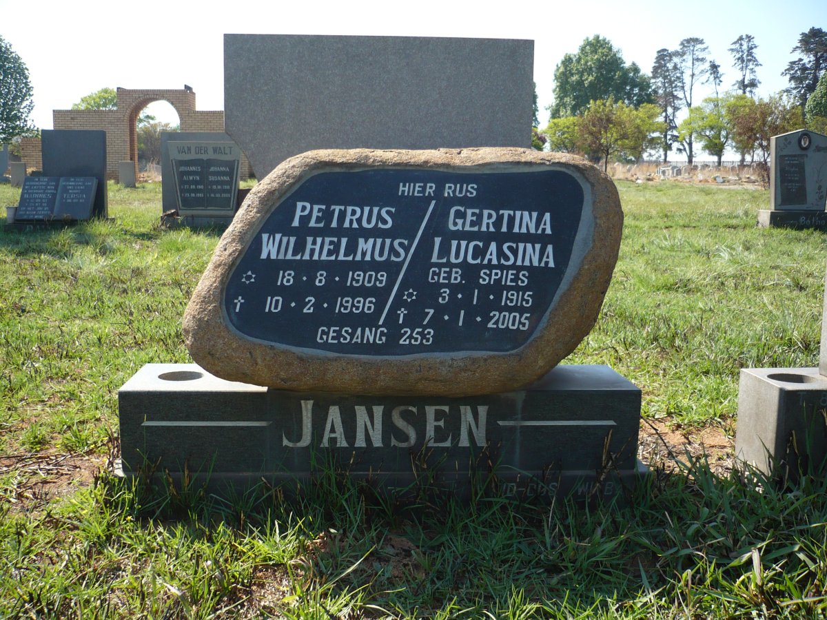 JANSEN Petrus Wilhelmus 1909-1996 &amp; Gertina Lucasina SPIES 1915-2005
