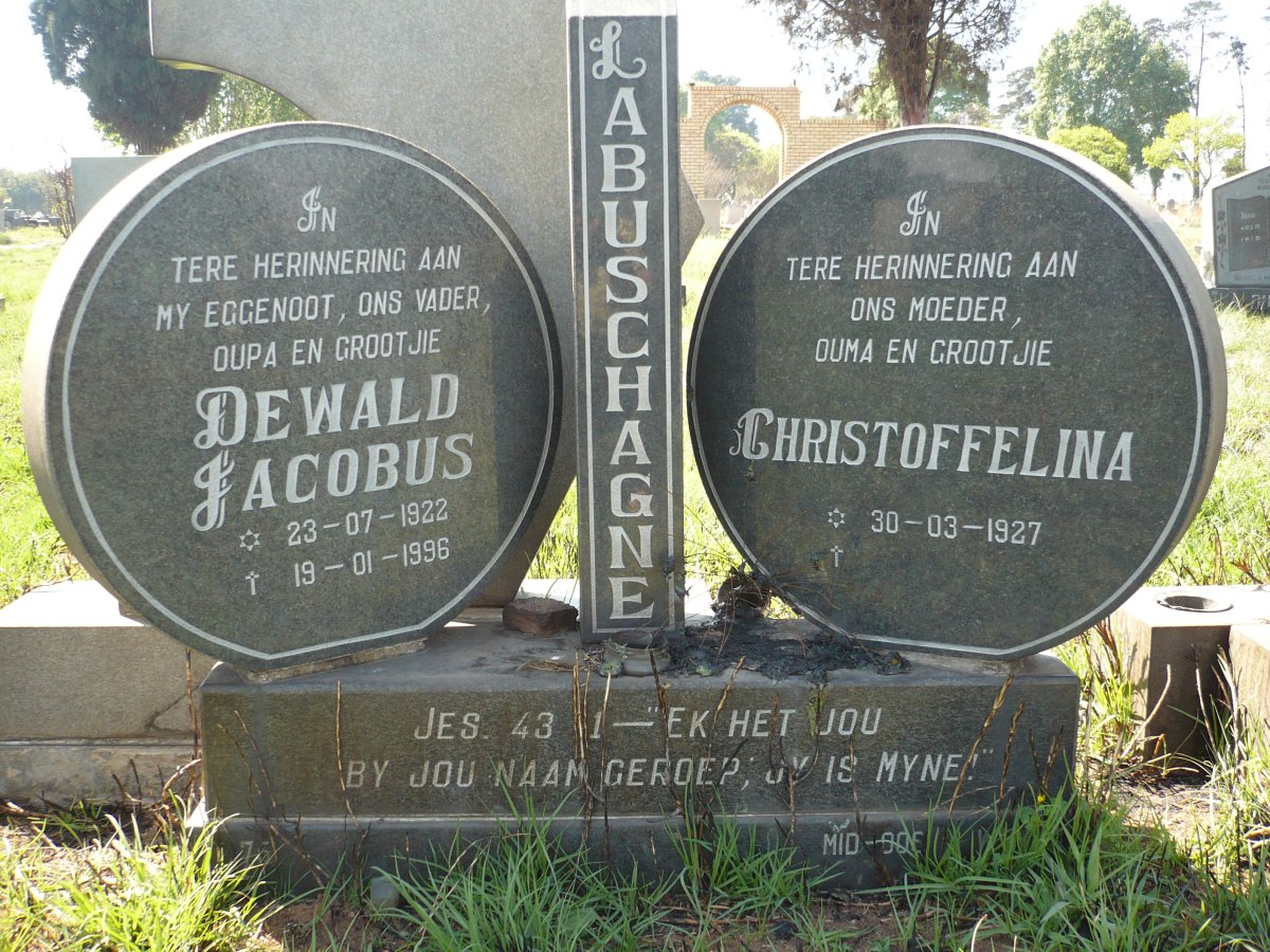 LABUSCHAGNE Dewald Jacobus 1922-1996 &amp; Christoffelina 1927-
