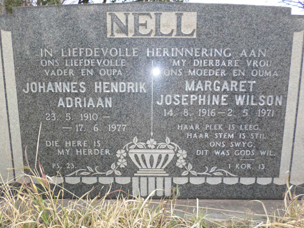 NELL Johannes Hendrik Adriaan 1910-1977 & Margaret Josephine Wilson 1916-1971