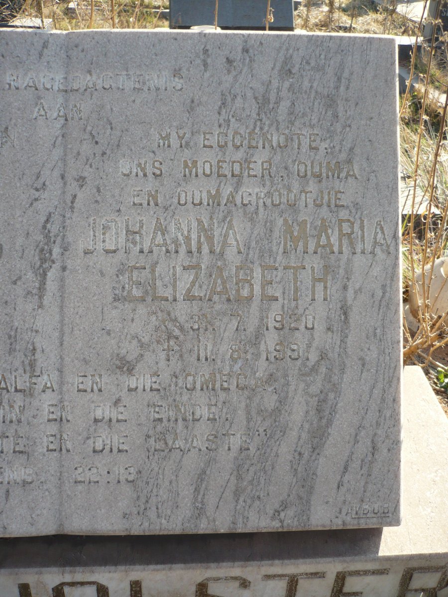 OBERHOLSTER Johanna Maria Elizabeth 1920-1991