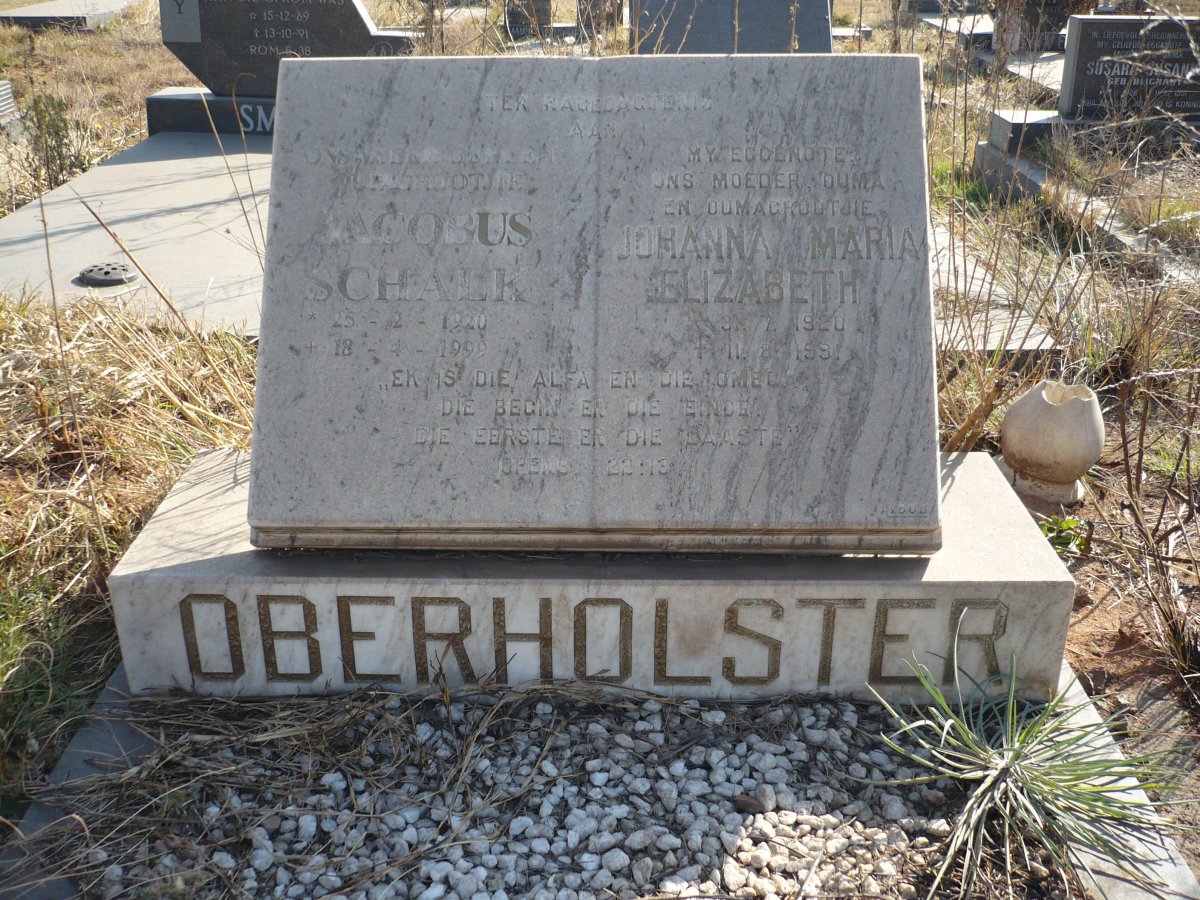 OBERHOLSTER Jacobus Schalk 1920-1999 &amp; Johanna Maria Elizabeth 1920-1991
