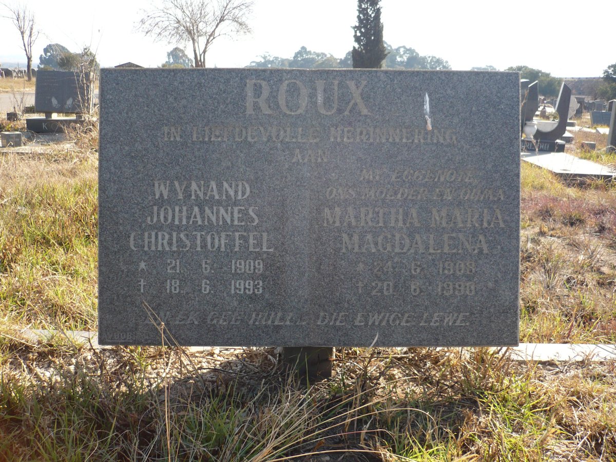 ROUX Wynand Johannes Christoffel 1909-1993 &amp; Martha Maria Magdalena 1908-1990