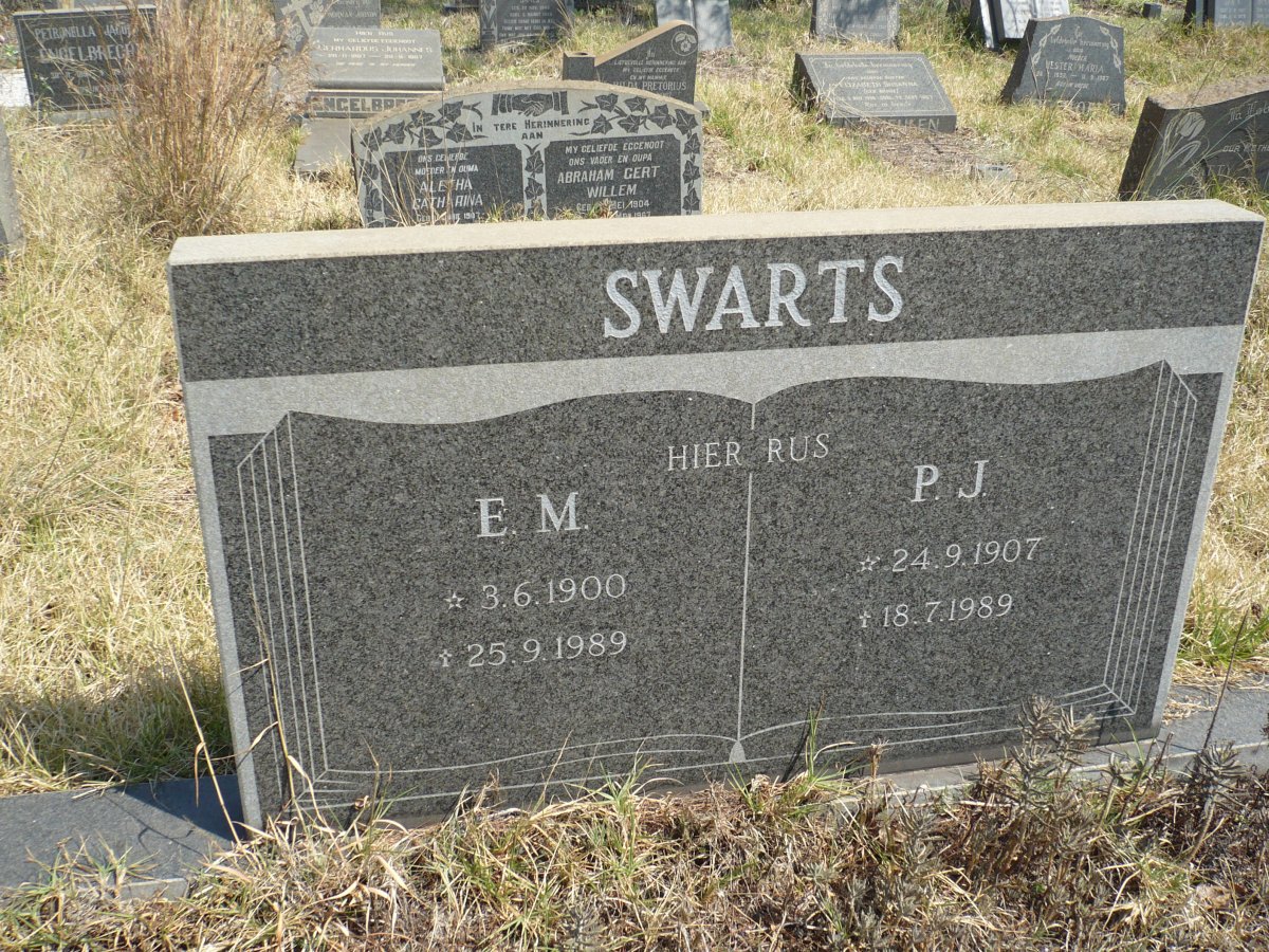 SWARTS E.M. 1900-1989 &amp; P.J. 1907-1989