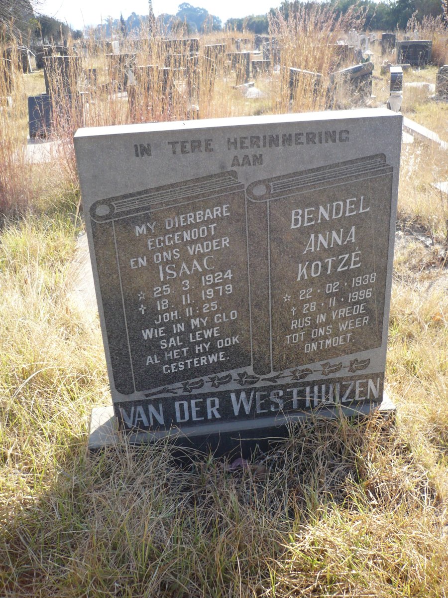 WESTHUIZEN Isaac, van der 1924-1979 &amp; Bendel Anna KOTZE 1938-1986