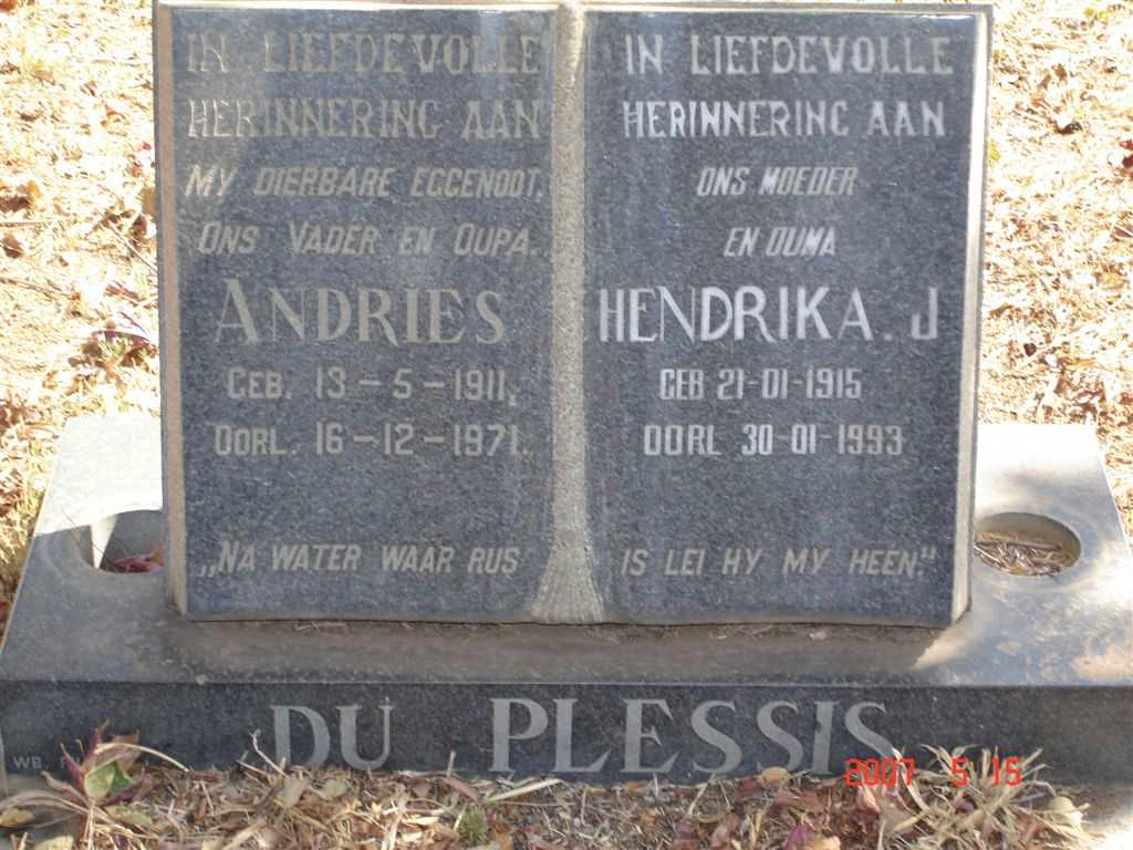 PLESSIS Andries, du 1911-1971 &amp; Hendrika J. 1915-1993