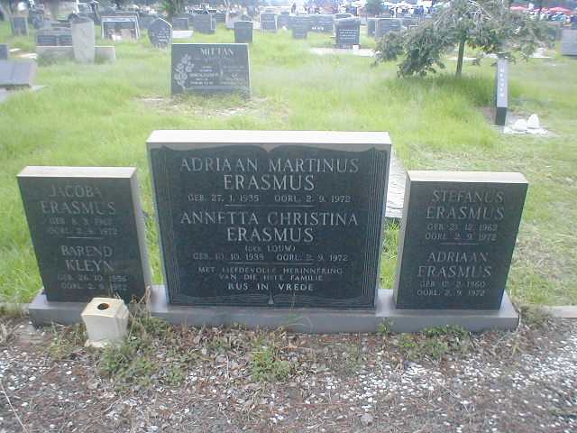ERASMUS Adriaan Martinus 1935-1972 &amp; Annetta Christina LOUW 1938-1972