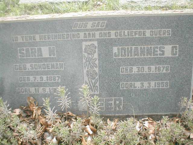BEER Johannes C., de 1878-1958 &amp; Sara M. SCHOEMAN 1887-1916