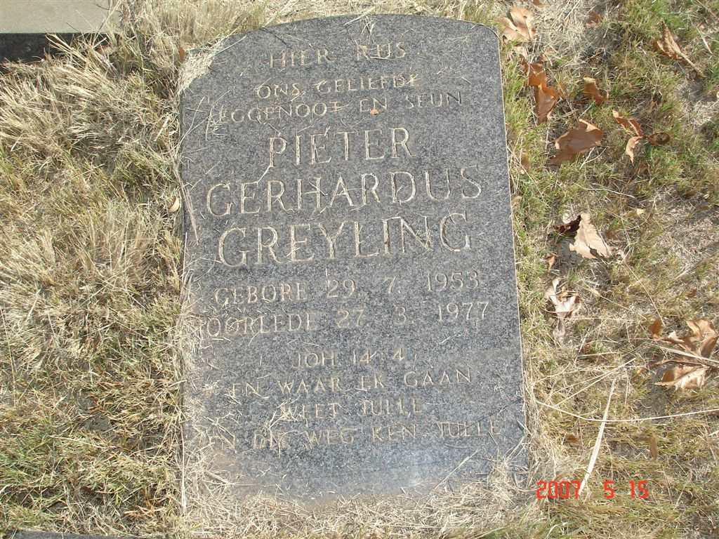 GREYLING Pieter Gerhardus 1953-1977