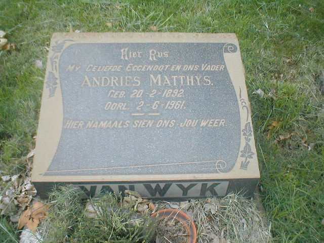 WYK Andries Matthys, van 1892-1961