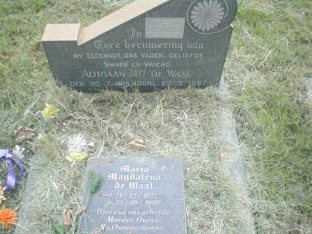 WAAL Adriaan, de 1915-1967 &amp;  Maria Magdalena 1927-1998