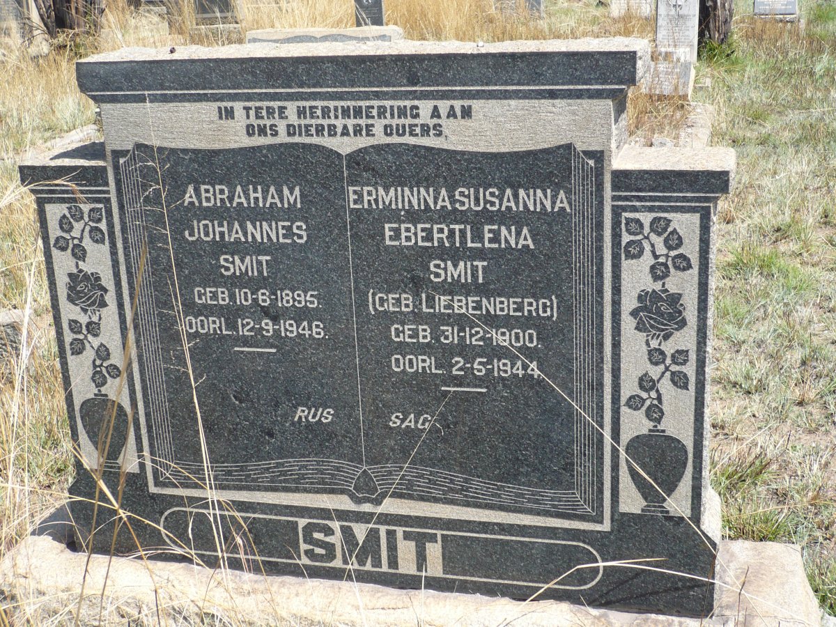 SMIT Abraham Johannes 1895-1946 &amp; Erminna Susanna Ebertlena LIEBENBERG 1900-1944 