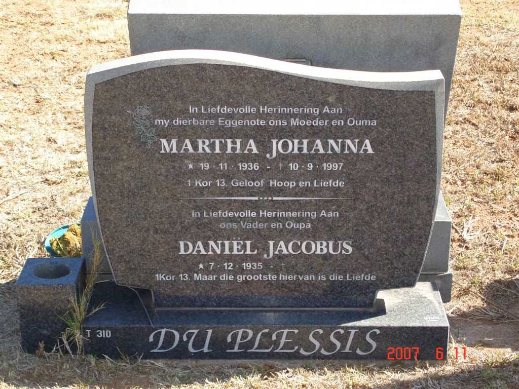 PLESSIS Daniel Jacobus, du 1935 - ? &amp; Martha Johanna 1936 -1997