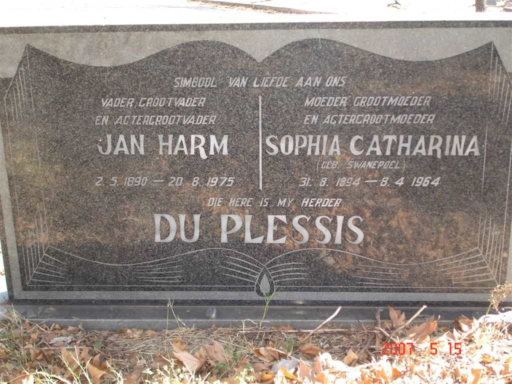 PLESSIS Jan Harm, du 1890-1975 &amp; Sophia Catharina SWANEPOEL 1894-1964