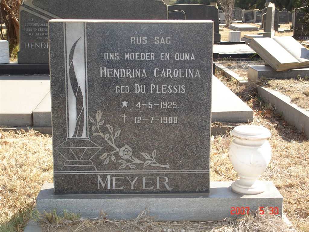 MEYER Hendrina Carolina nee DU PLESSIS 1925-1980
