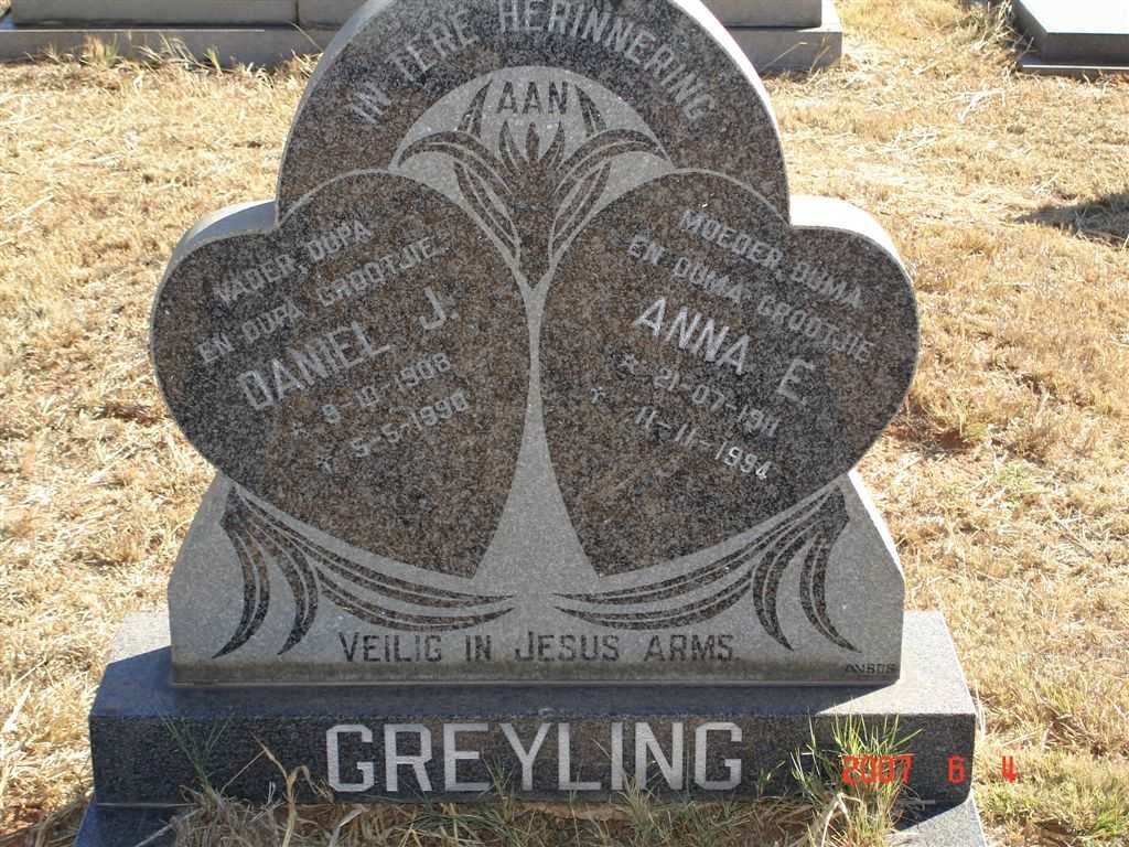 GREYLING Daniel J. 1908-1990 &amp; Anna E. 1911-1994