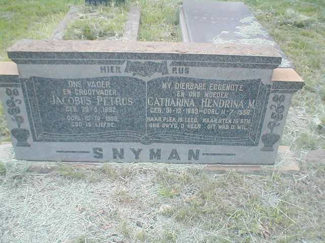 SNYMAN Jacobus Petrus 1892-1959 &amp; Catharina Hendrina M. 1893-1956