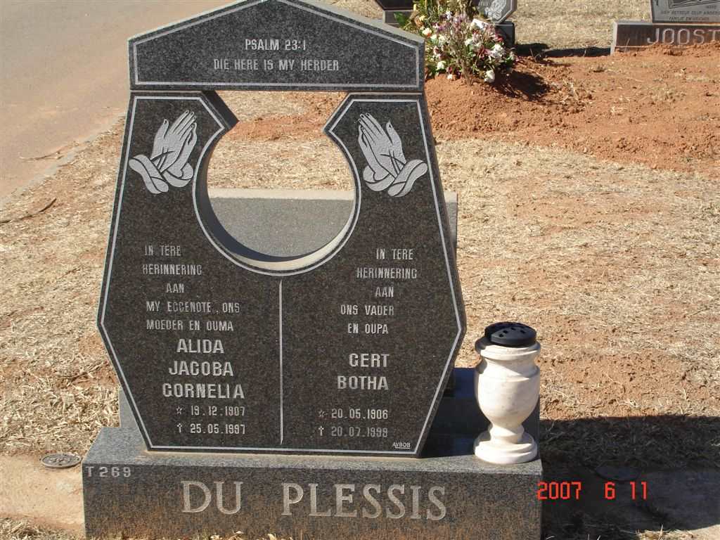 PLESSIS Gert Botha, du 1906-1999 &amp; Alida Jacoba Cornelia 1907-1997