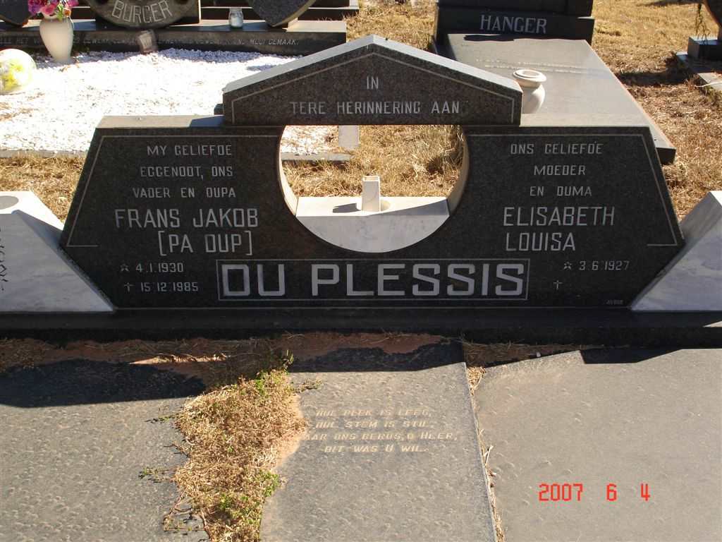 PLESSIS Frans Jakob, du 1930-1985 &amp; Elisabeth Louisa 1927-?