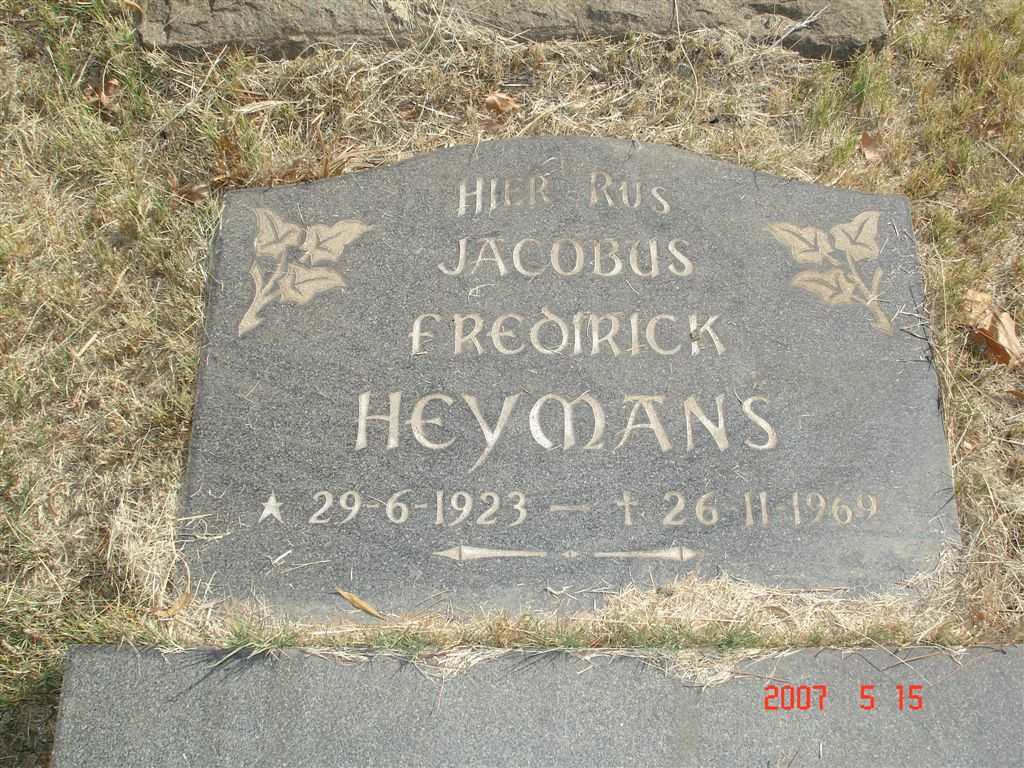 HEYMANS Jacobus Fredirick 1923-1969