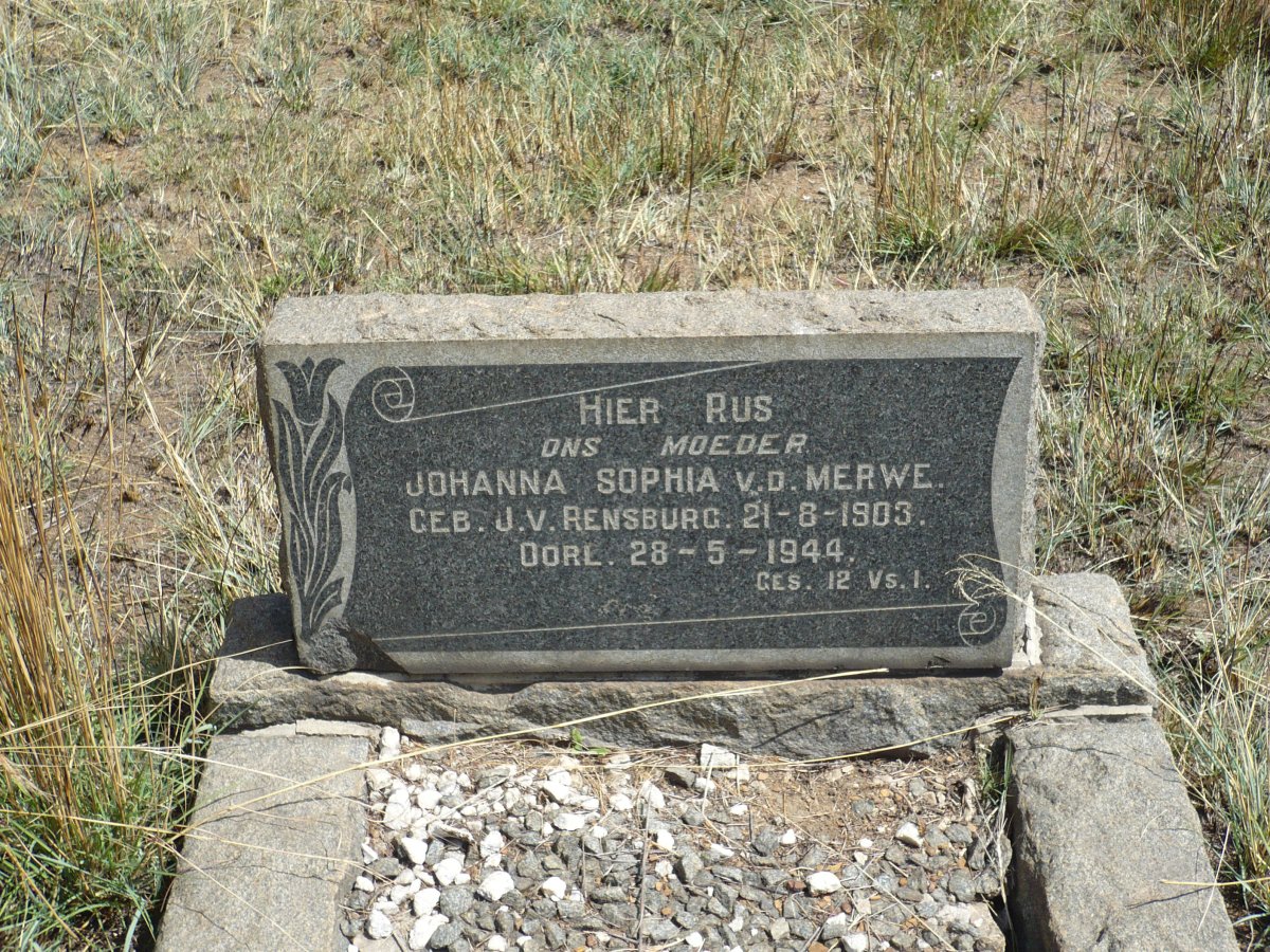 MERWE Johanna Sophia, v.d. nee J.V. RENSBURG 1903-1944