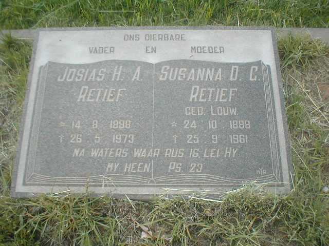 RETIEF Josias H.A. 1898-1973 &amp; Susanna D.C. LOUW 1888-1961