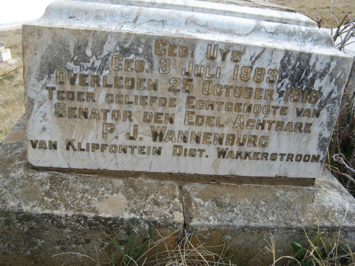 WANNENBURG Dina Maria nee UYS 1883-1918