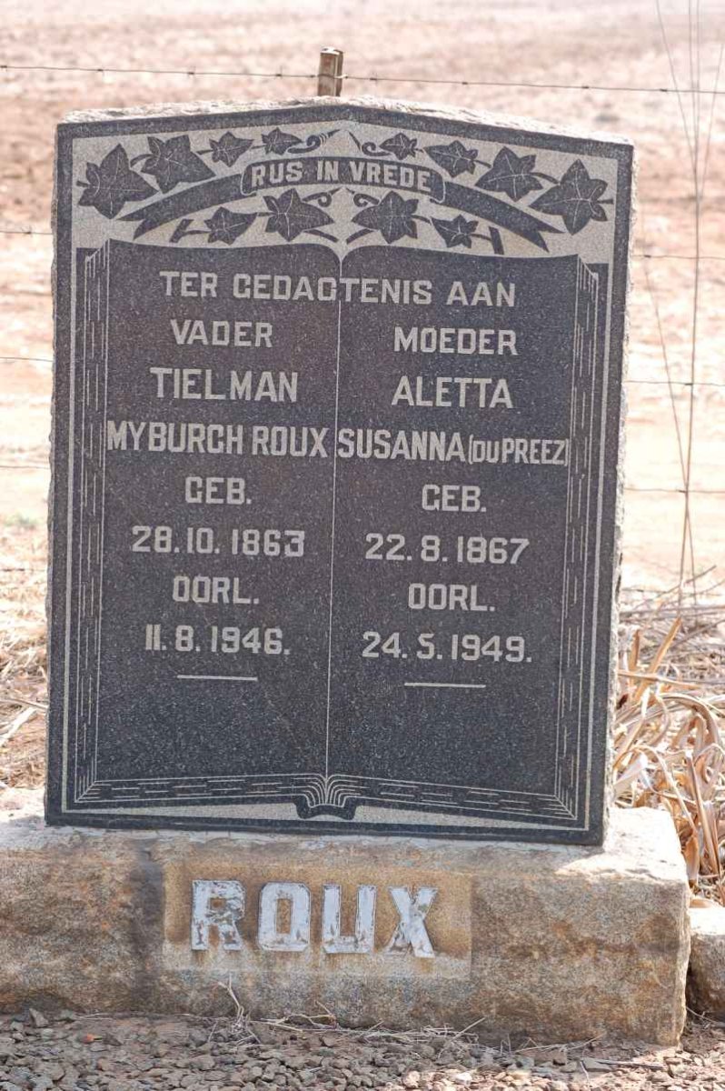 ROUX Tielman Myburgh 1863-1946 &amp; Aletta Susanna DU PREEZ 1867-1949