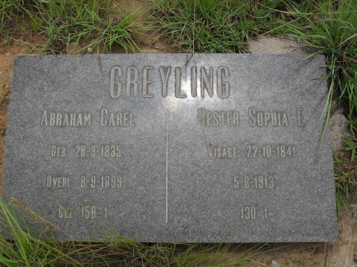 GREYLING Abraham Carel 1835-1899 &amp; Hester Sophia E. VISAGIE 1841-1913