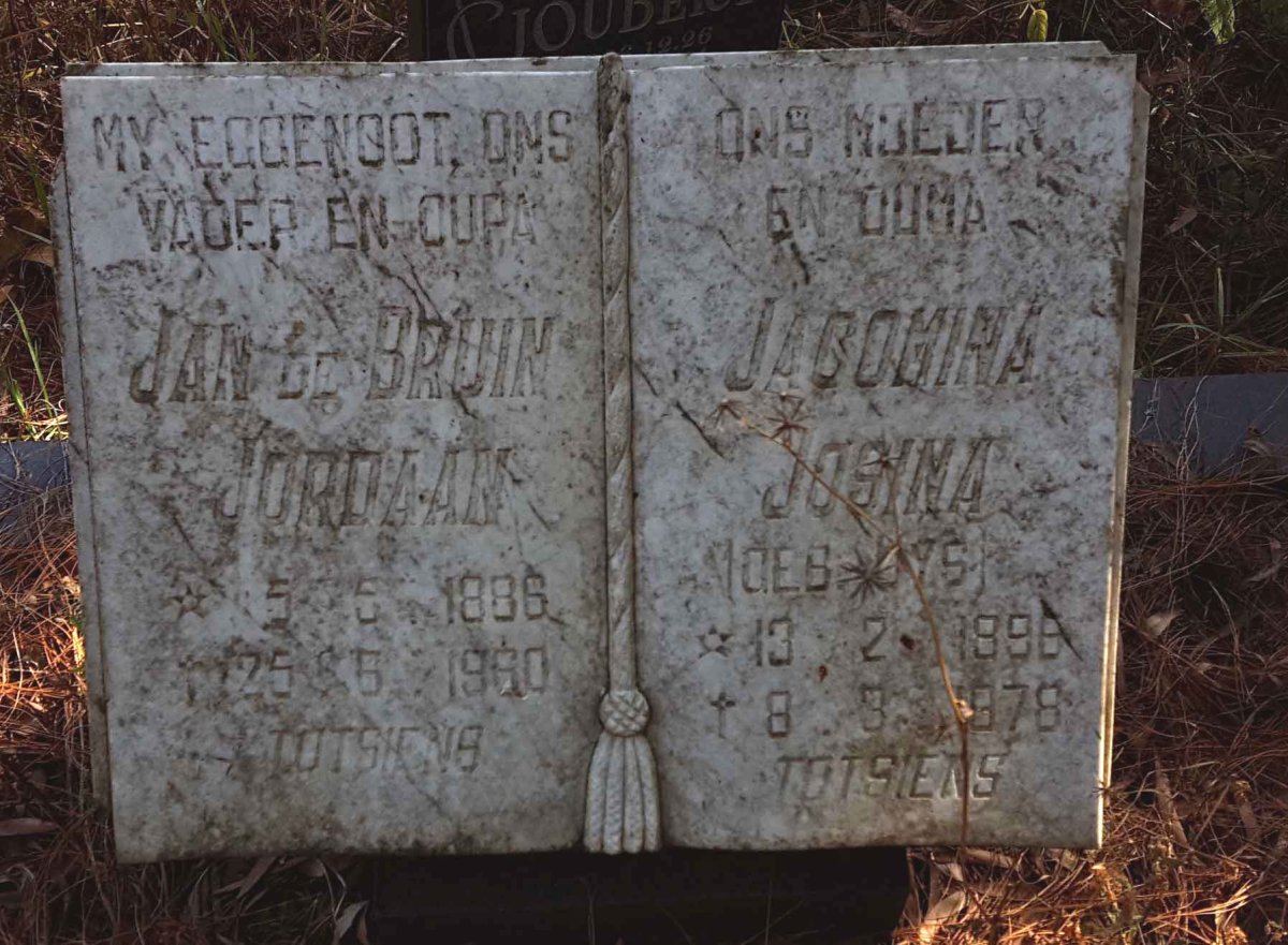 JORDAAN Jan de Bruin 1886-1960 &amp; Jacomina Josina UYS 1898-1978