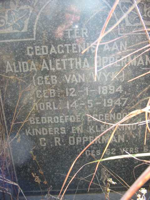 OPPERMAN Alida Alettha nee VAN WYK 1894-1947