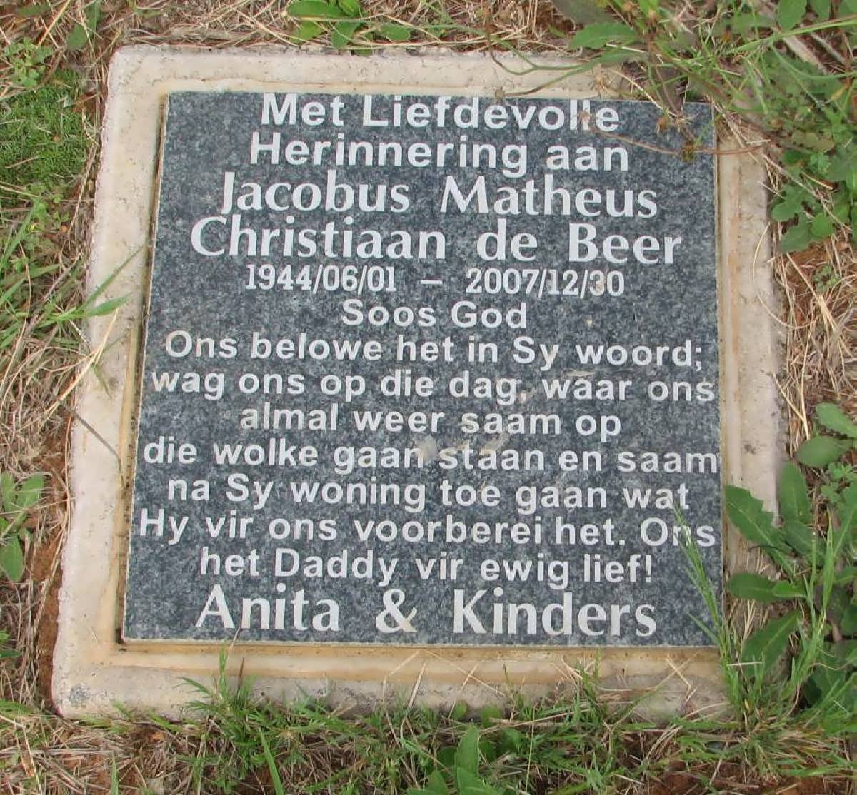 BEER Jacobus Matheus Christiaan, de 1944-2007