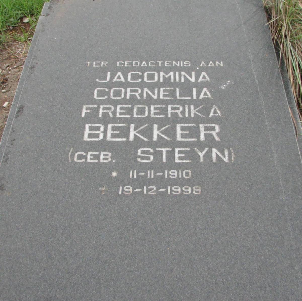 BEKKER Jacomina Cornelia Frederika nee STEYN 1910-1998